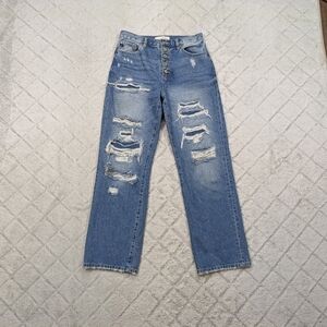 Kancan Jeans Women's 9/28 Blue Maddie Ultra High Rise 90’s Boyfriend Distressed